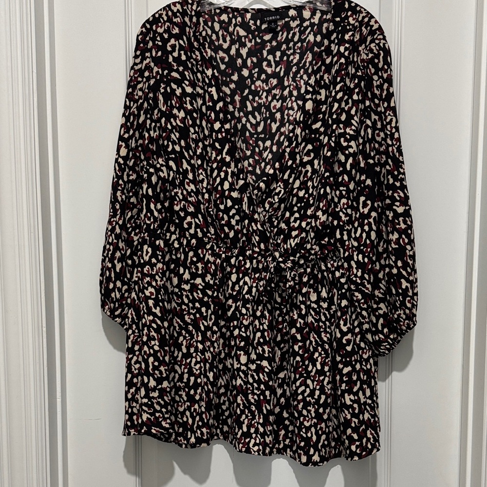Torrid Black, Cream and Burgundy Animal Print Wrap Top 2x